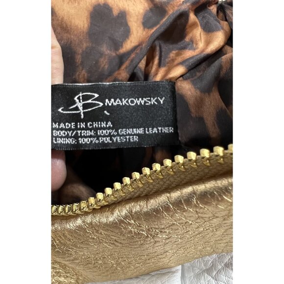 B. Makowsky White & Gold Leather Hobo Bag Dust Bag Animal Print Lining excellent - Picture 7 of 10